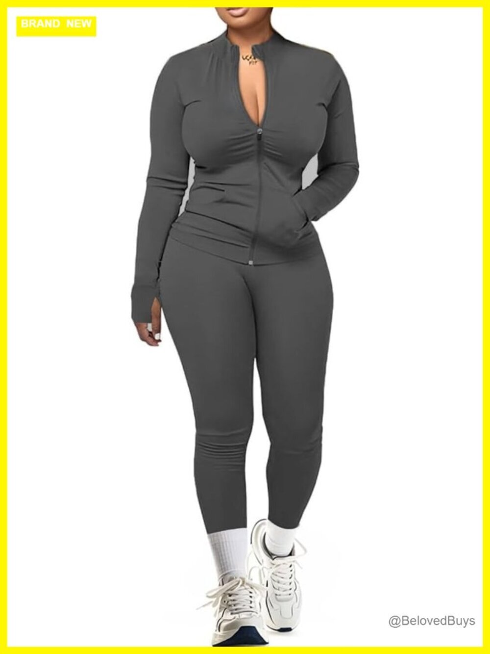 Women's 2-Piece Long Sleeve Zip Up Track Set with Leggings
